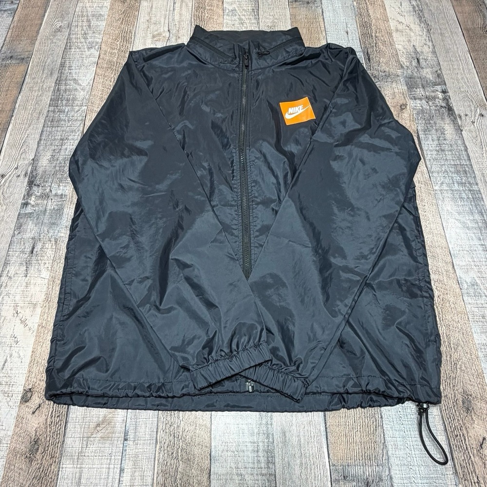 Nike Windbreaker Jacket Men's Large Black Full Zip Just Do It Lightweight Swoosh
